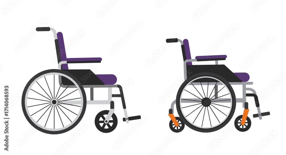 Fototapeta premium Modern flat style dual view wheelchair design with purple accents