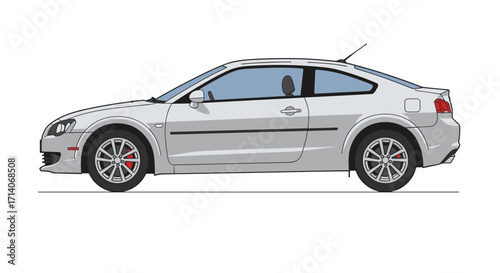 Modern sporty coupe car side profile illustration in flat style