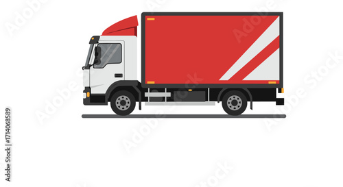 Flat cargo truck with red container on white background