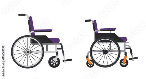 Modern flat style dual view wheelchair design with purple accents