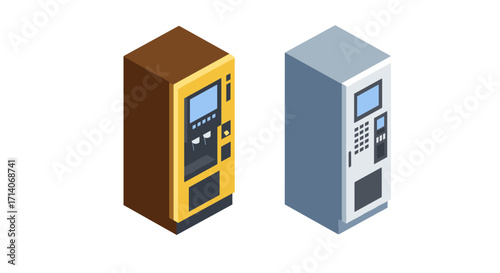 Modern coffee and snack machines in isometric style for office or commercial spaces