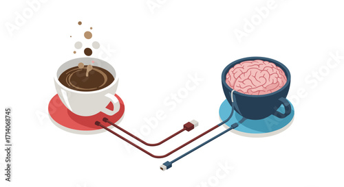Isometric coffee and brain connection with usb cables