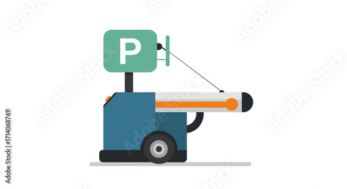 Flat style parking barrier gate with traffic sign on white background