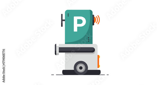 Modern flat design parking meter on wheels for urban spaces