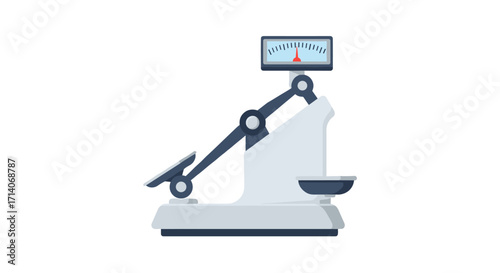 Vintage mechanical scale with dial and lever in modern flat design