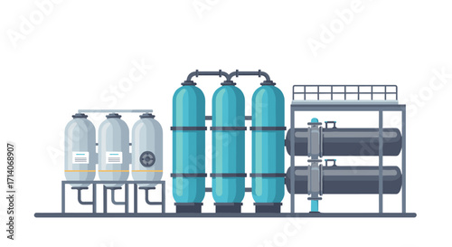 Industrial water filtration system in flat design