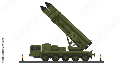 Military missile launcher truck side view on white background