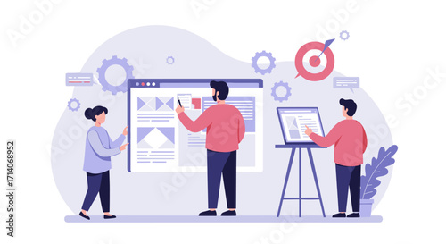 Creative team developing website design with modern technology tools