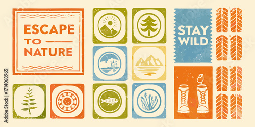 Escape to nature and stay wild with vintage style icons and graphics