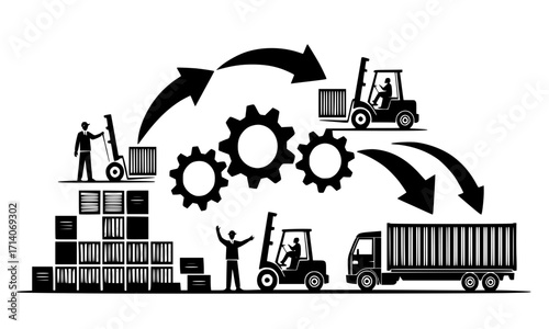 Supply Chain Management Challenges Silhouette Vector – Global Logistics, Warehousing, and Transportation Bottlenecks
