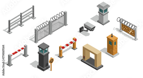 Isometric security barriers and guard houses for modern safety solutions