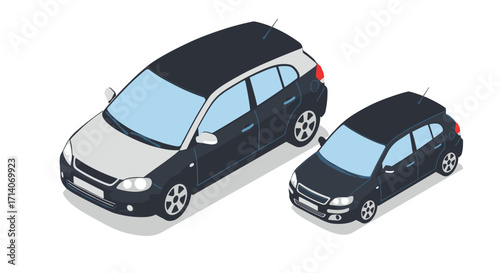 Isometric comparison of two modern cars in minimalist style