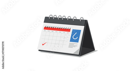 Desk calendar with spiral binding featuring checkmark on a date