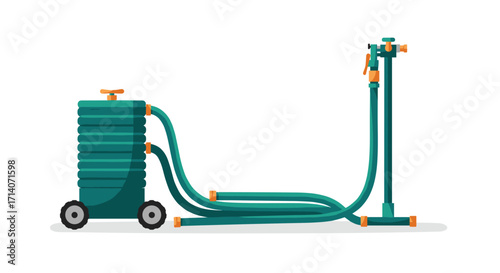 Garden hose reel with sprinkler system in modern minimalist design