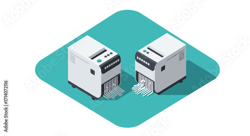 Isometric office shredders icon on blue background