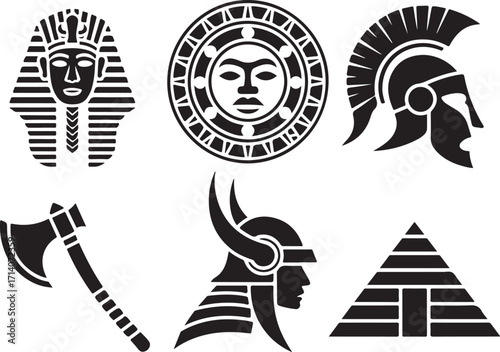 Ancient icons history culture warrior symbols pyramid pharaoh