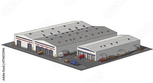 Industrial warehouse complex isometric design with logistic elements