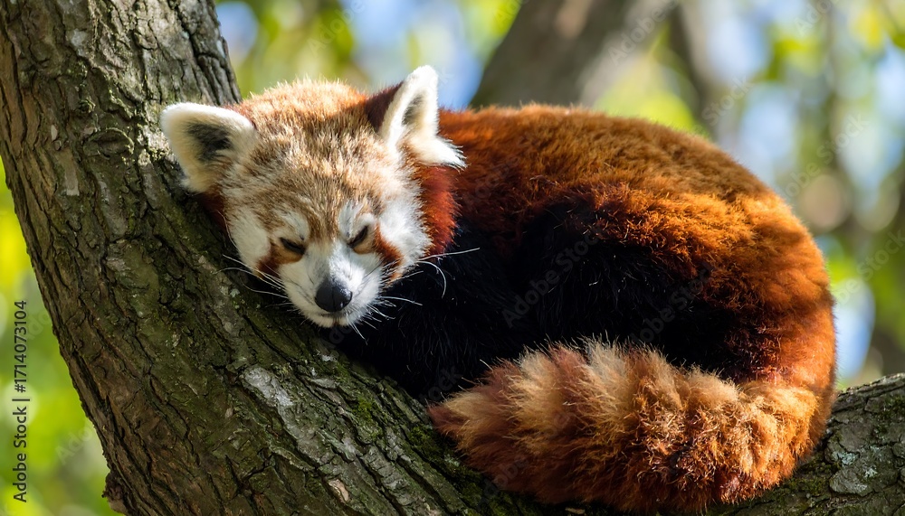 Fototapeta premium Red panda napping in a tree (1)