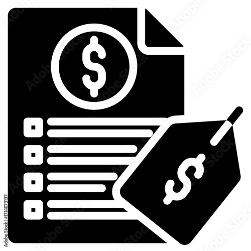 Pricelist Icon in Glyph Style Suitable for Web, Apps, Presentation, or Printable Meanings