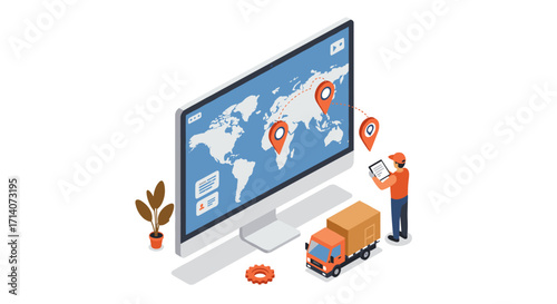 Global logistics tracking concept with isometric map interface