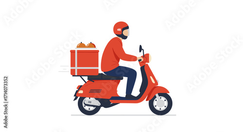 Fast delivery service with courier on scooter in flat design