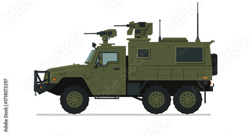 Armored military vehicle side view in flat design for defense and security themes
