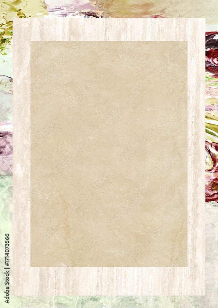 Obraz premium Blank beige textured paper frame on a floral background