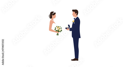 Bride and groom exchanging rings ceremony in flat design