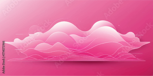 Pink wave pattern vector illustration with hearts and a pink ribbon on a light pink background