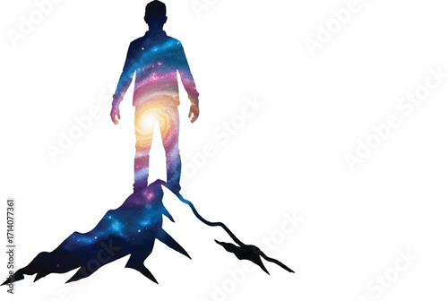 Blue mermaid statue silhouette and skeleton illustration in the night
