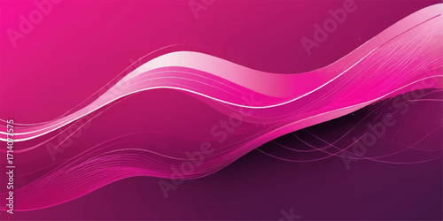 Abstract wavy lines in a futuristic pink and purple pattern create a flowing, vibrant design with a light blue glow