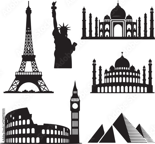 Iconic landmarks silhouette collection for global travel inspiration