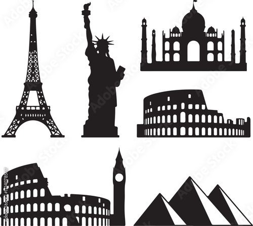 Iconic world landmarks silhouette collection for travel inspiration