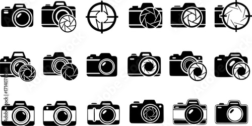 Foto camera icon vector set. photo illustration sign collection. focus symbol. cam logo or mark