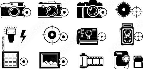Foto camera icon vector set. photo illustration sign collection. focus symbol. cam logo or mark
