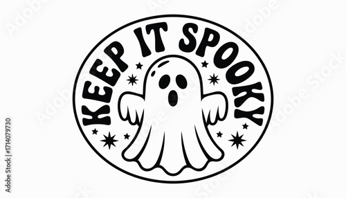 Cute ghost with keep it spooky text in a circle for halloween
