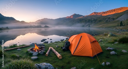 Lakeside Camping at Dawn.