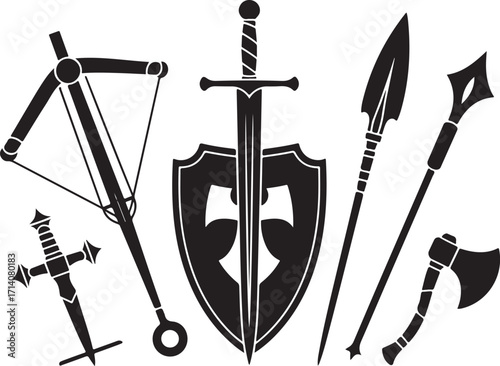 Medieval weapons collection for historical fantasy art