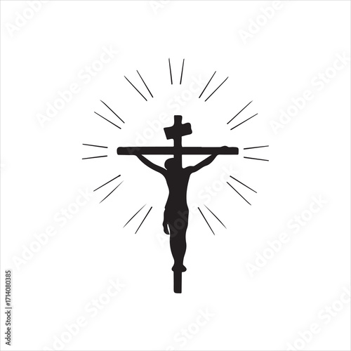 Jesus on cross crucifix silhouette vector, Christian religion symbol, holy faith spiritual illustration