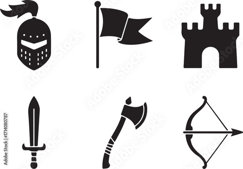 Medieval icons battle history fantasy adventure combat shield sword