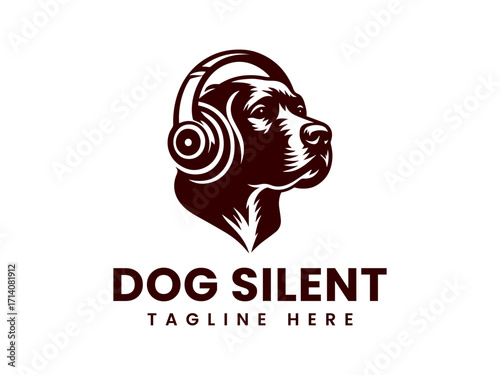 Dog Head Silhouette Wearing Headphones Musical Canine Logo Design.