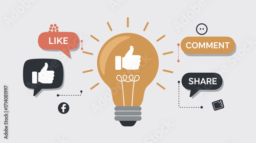 Social media engagement infographic with like comment and share icons – Ideal for social media strategy, digital campaigns, or online marketing design