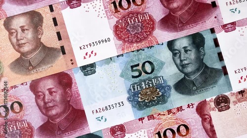 Chinese paper money, yuans in various denominations. China money as a business background for your design