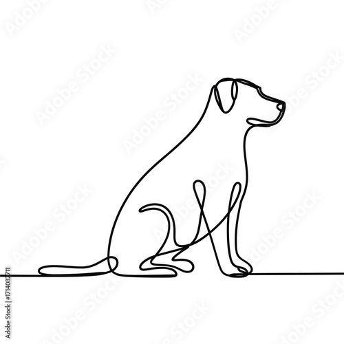 Continuous line drawing of a sitting dog