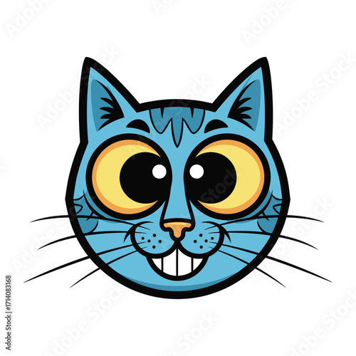 Playful Cat Illustration: This colorful, animated cartoon cat portrait is a fun, happy, and inviting image perfect for a variety of design applications. 