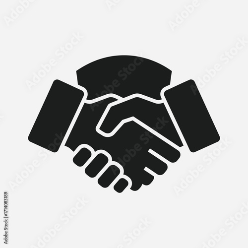 Vector art of black handshake icon representing agreement, partnership, and trust