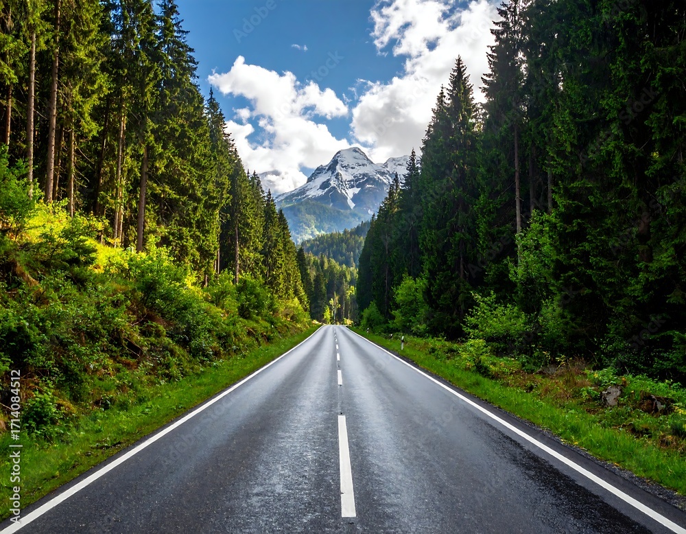 Fototapeta premium Mountain road through a green forest