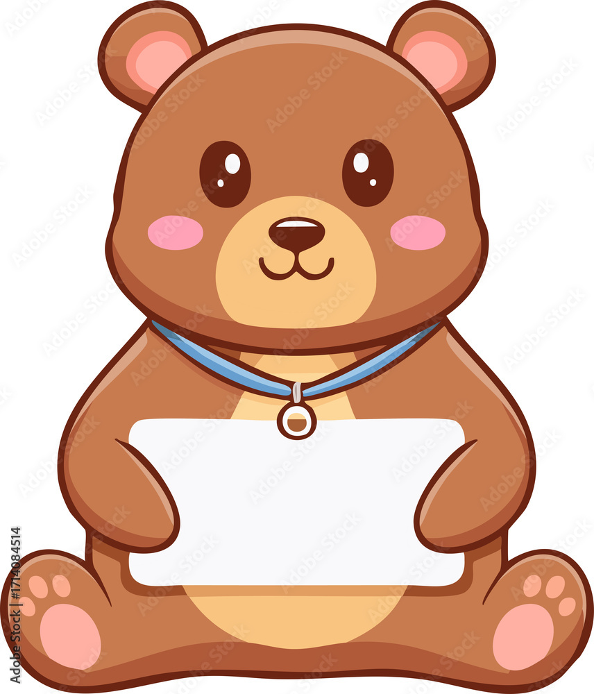 Fototapeta premium Cute Teddy Bear Holding Name Tag Illustration and Vector
