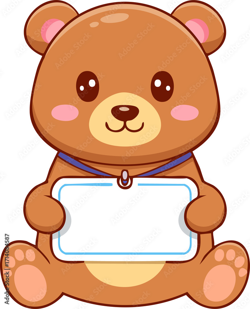 Fototapeta premium Cute Teddy Bear Holding Name Tag Illustration and Vector
