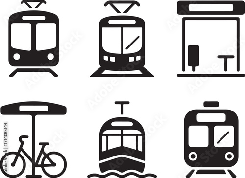 Modern transport icons train tram bike station city travel